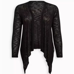 #062 Torrid 2 Black Slub Cardigan Drape Front Sweater